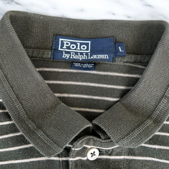 Ralph Lauren Men's Size Large Green Striped Polo Shirt Long Sleeves Cotton - Picture 2 of 9